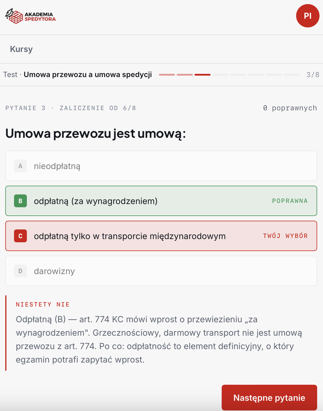 Pytanie testowe z wyjaśnieniem poprawnej odpowiedzi